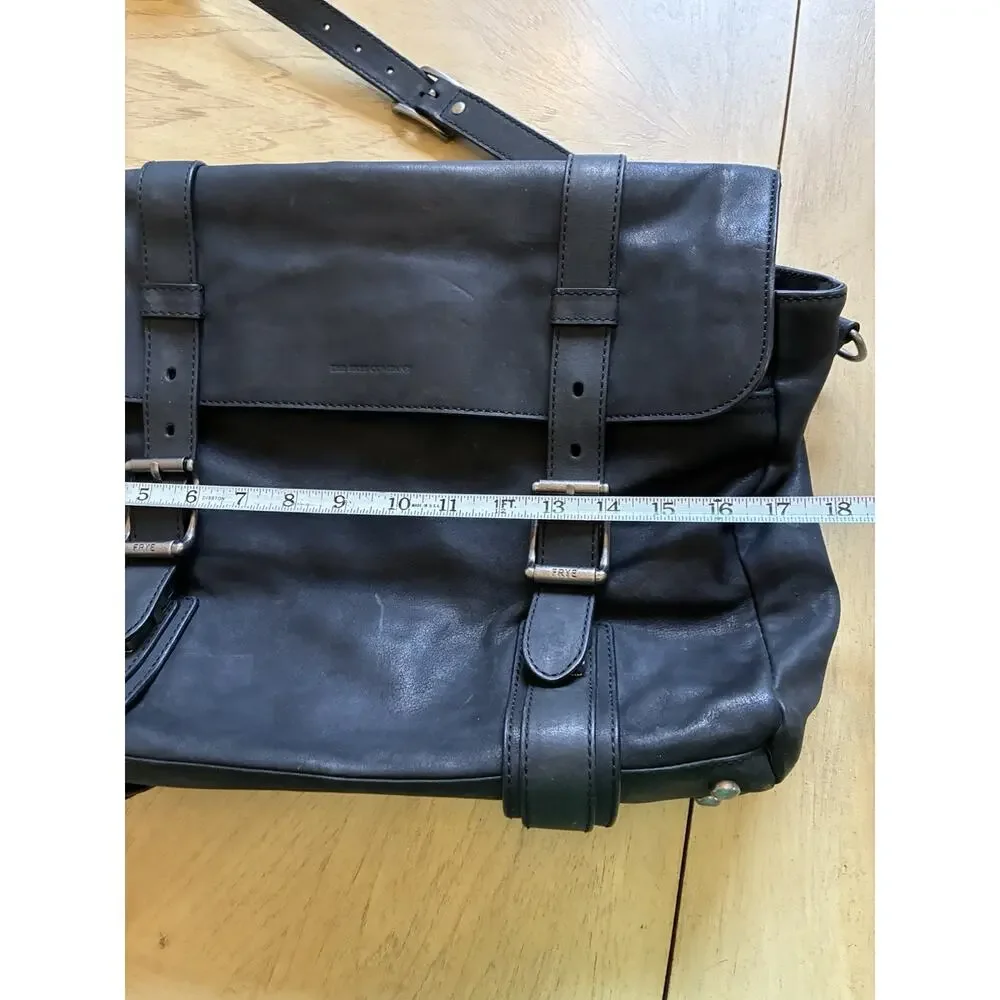 VTG Frye Logan Top Handle Black Distress Leather Briefcase Messenger Laptop Bag